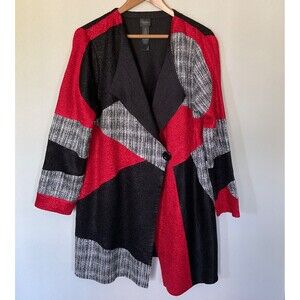 Chico's Red Black Gray Colorblock Long Jacket